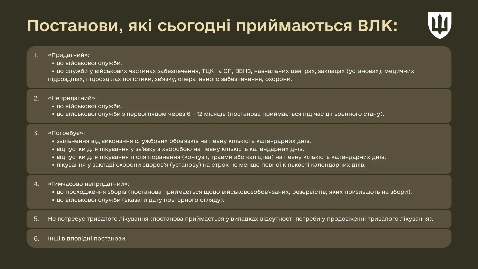 Рішення, які ухвалює ВЛК у 2025 році