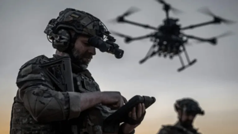 військовий керує дроном