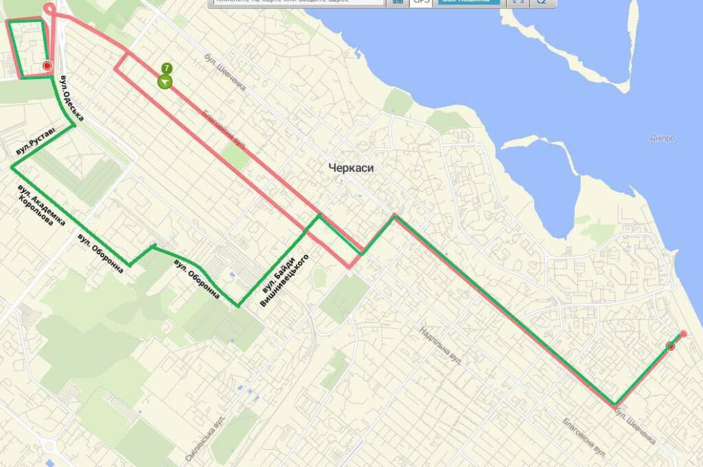 черкаський автобусний маршрут №7. схема руху