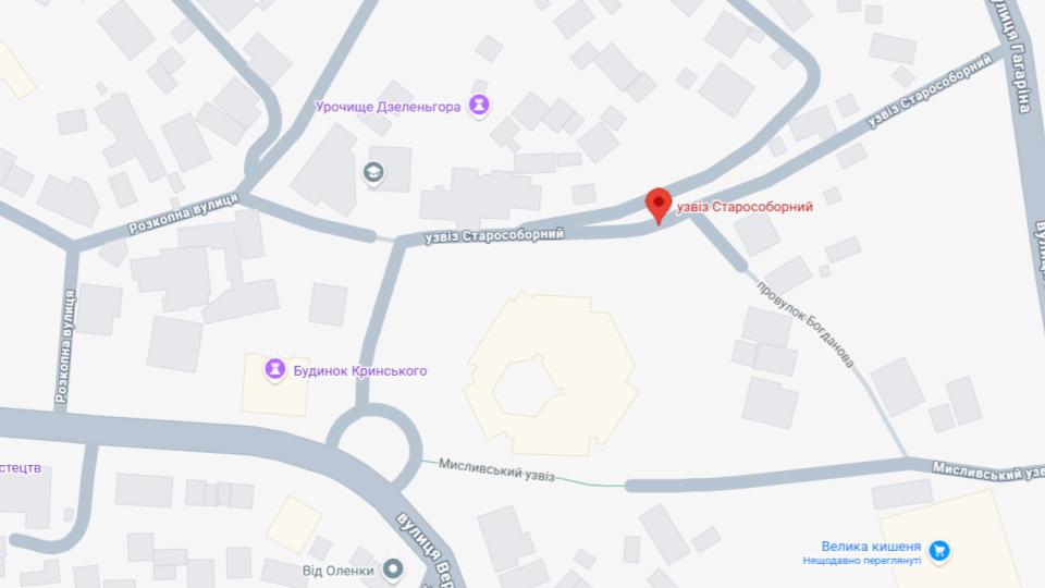 Старособорний та Мисливський узвози на мапі Черкас