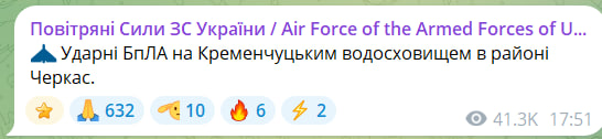 Повідомлення про рух БпЛА в районі Черкас