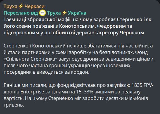 повідомлення трухи в телеграмі про Федорова