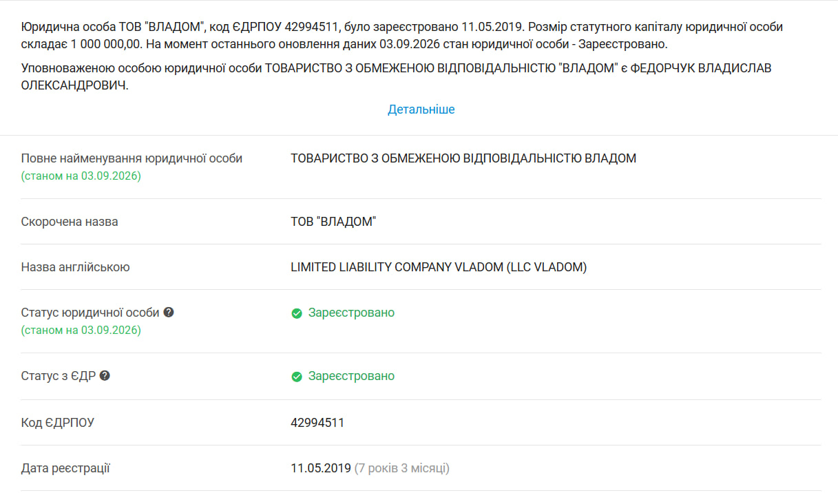 Інформація про компанію ТОВ Владом