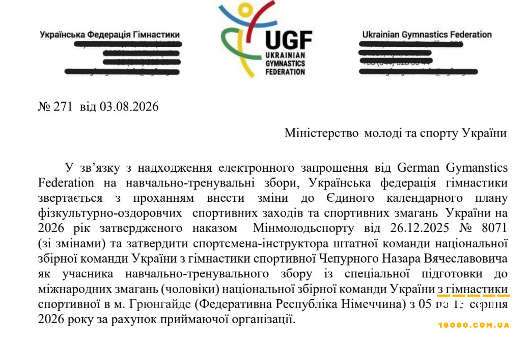 Лист на 5-13 серпня щодо змагання, де бере участь Чепурний